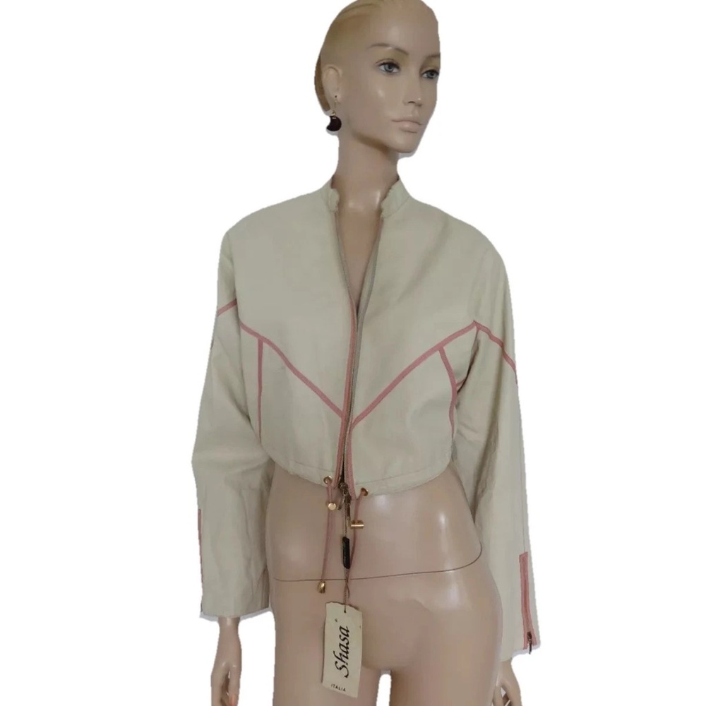 NWT Shasa ivory embroidered buttery soft cropped leather jacket size 42